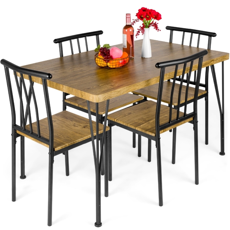 Dining Set with H-Frame Legs and Curved Back Chairs for Small Space