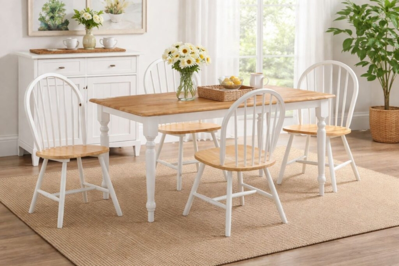 Dining Set with Two-Tone Finish, Round Table, Farmhouse Style