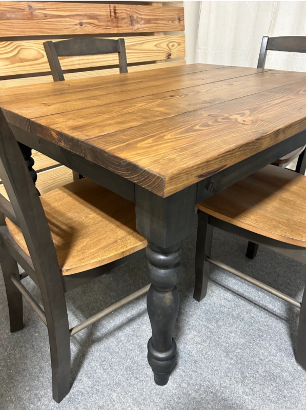 Dining Set with Two-Tone Finish, Turned Legs, and Ladder Back Chairs