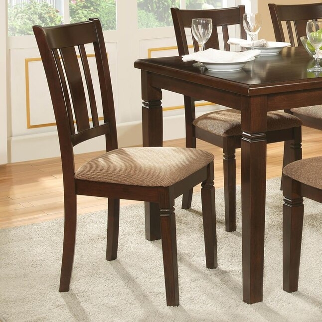 Dining Side Chair Mission Style Slatted Back Espresso Wood Frame Beige