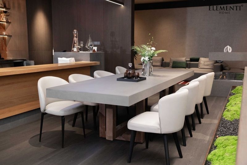 Dining Table 120 Inch Rectangular Concrete Block Pedestal Base