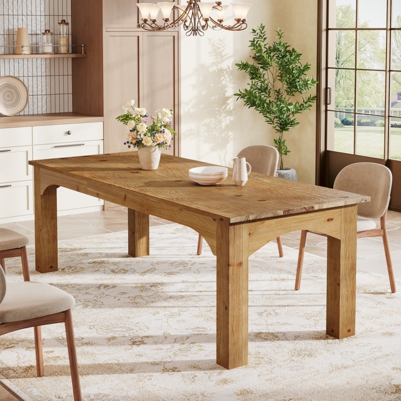 Dining Table, 78.7" Long Solid Wood with Prominent Grain