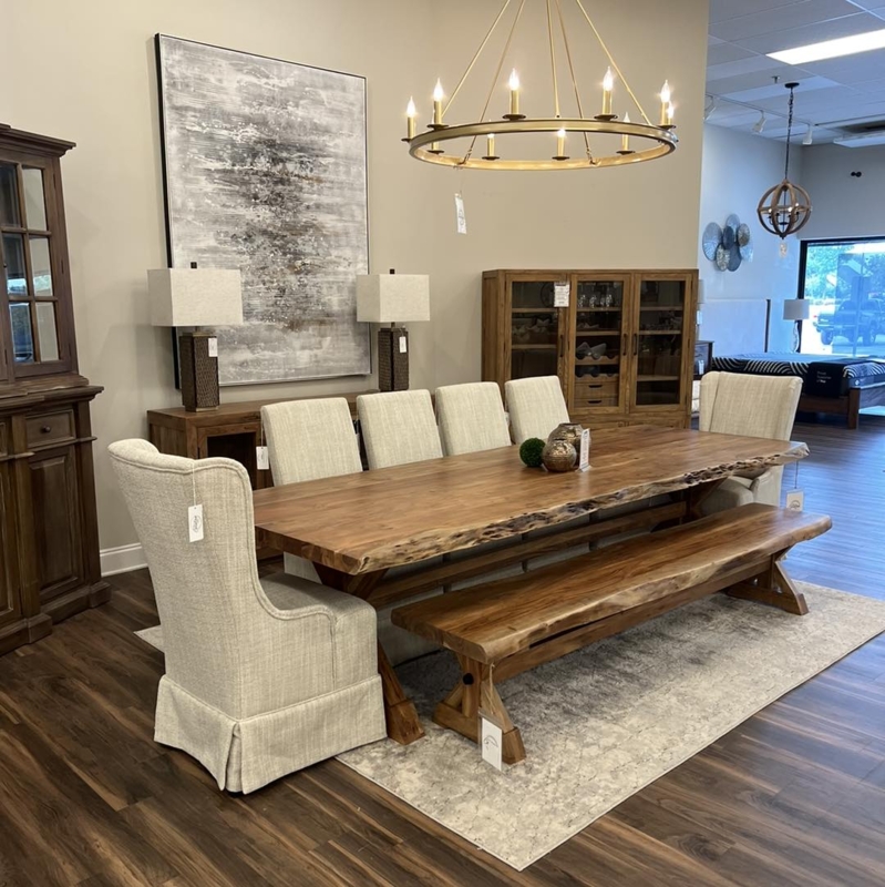 Dining Table Acacia Wood Live Edge Industrial U-Shaped Legs