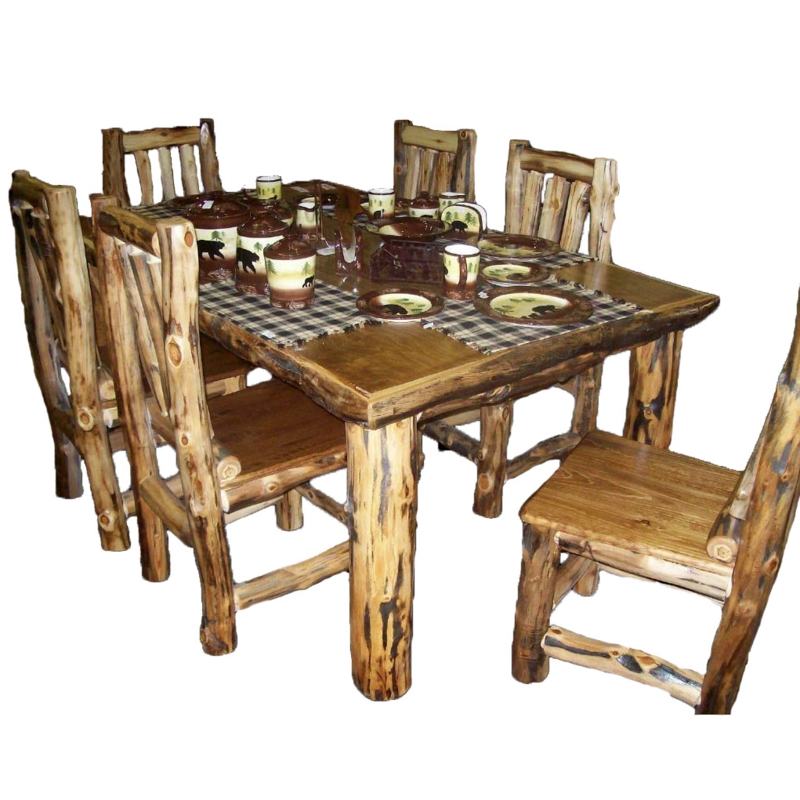 Dining Table Aspen Log 42 x 84 Trestle Base Cabin