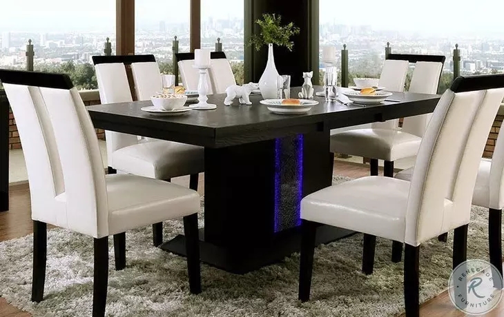 Dining Table Beige Stone-Like Top, Black Trestle Base, Contemporary