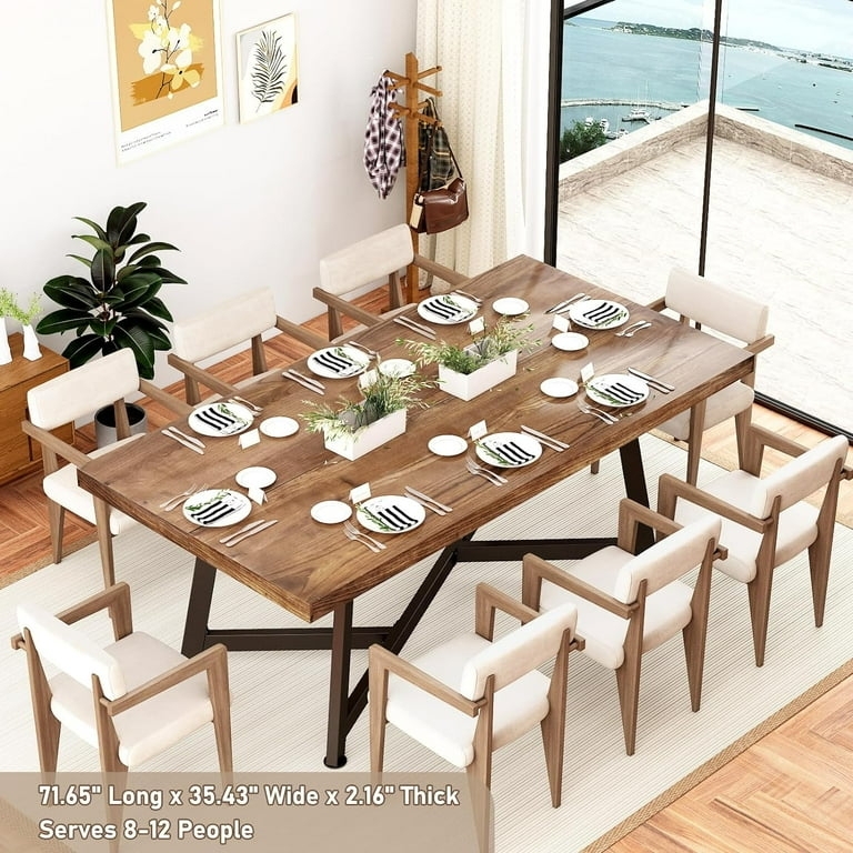 Dining Table Black Metal X-Shaped Legs Wood Plank Top Industrial