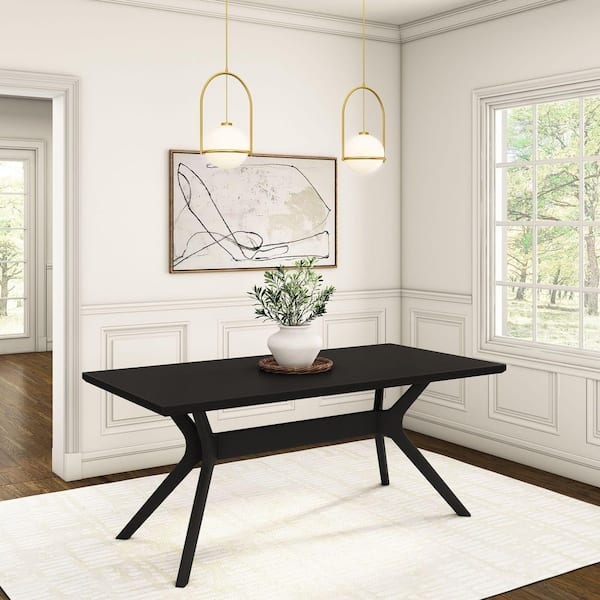 Dining Table Black Rectangular with X-Base Cross Legs
