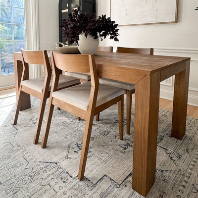 Dining Table Black Wirebrushed Finish Thick Block Legs