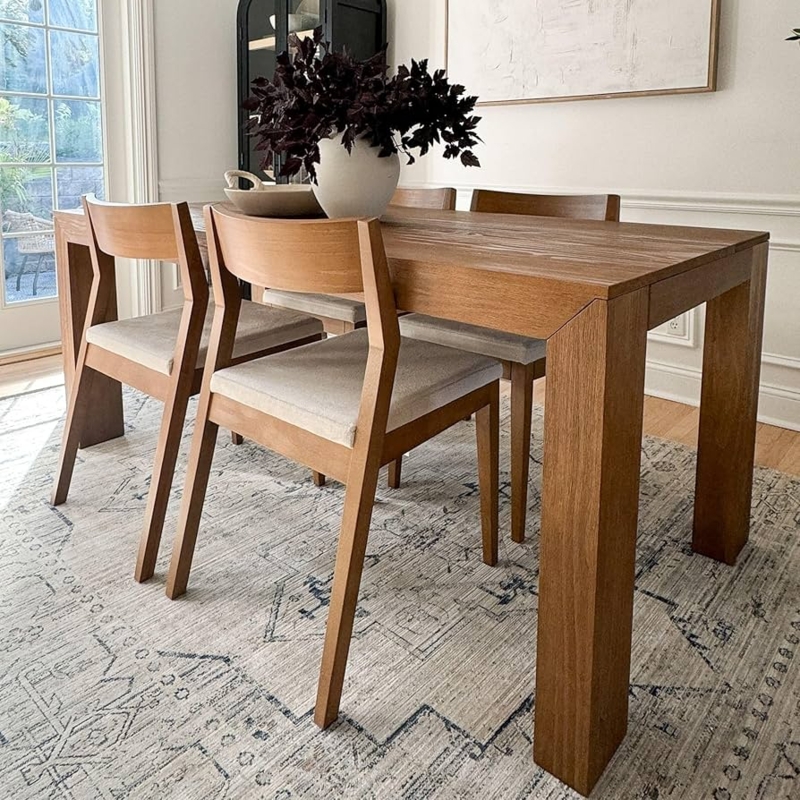 Dining Table Block Style Legs, Wirebrush Finish, Farmhouse Style