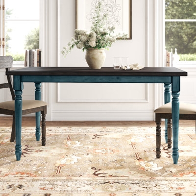 Dining Table Blue Top White Tapered Legs Two-Tone Farmhouse