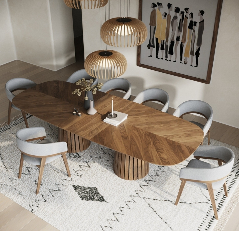 Dining Table Center Leaf Extendable Walnut Tapered Legs Matte Finish