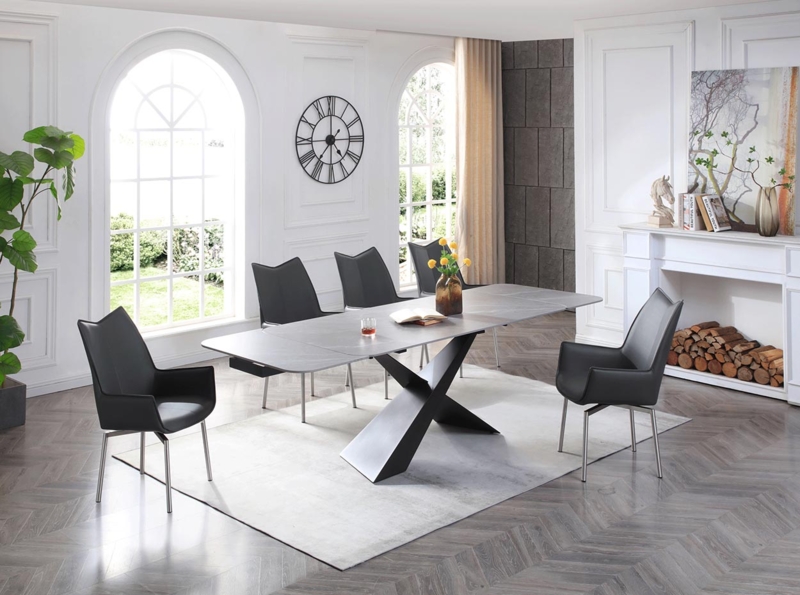 Dining Table Ceramic Top with Angular Pedestal Base
