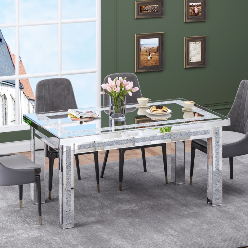 Dining Table Charcoal Finish Faceted Legs Modern Luxury Set