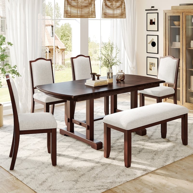 Dining Table Cherry Finish Removable Leaf Chunky Legs Transitional