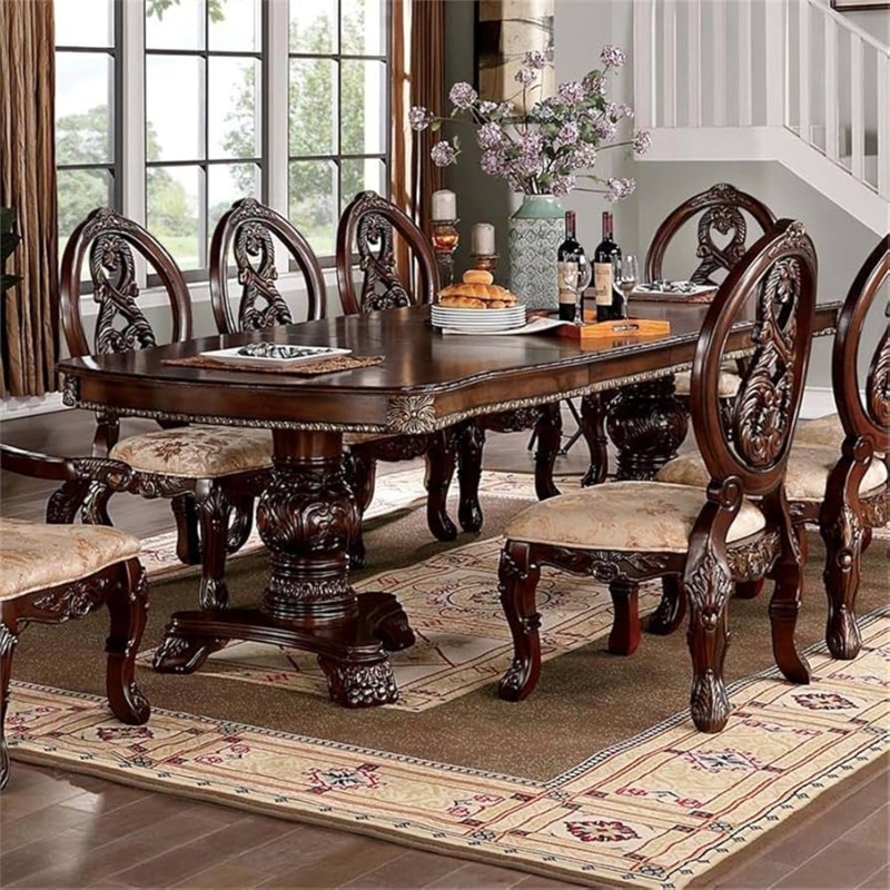 Dining Table Cherry Finish Turned Legs Expandable Top