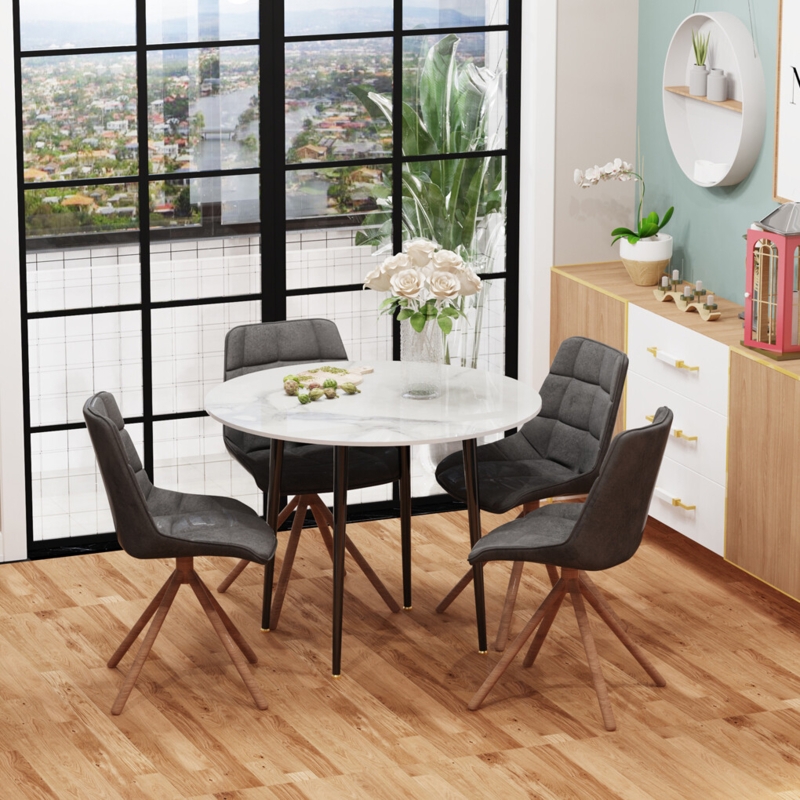 Dining Table Circular Top with Black Tulip Silhouette Base