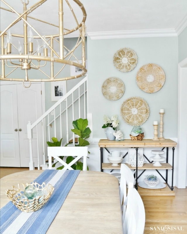 Dining Table Coastal Nook Built-In Banquette Cross Back Chairs