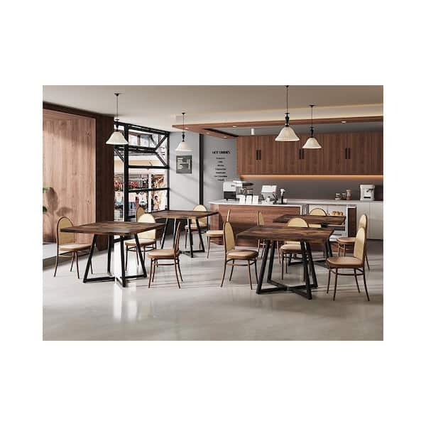 Dining Table Compact Size Trestle Base Square Top Small Space Layout