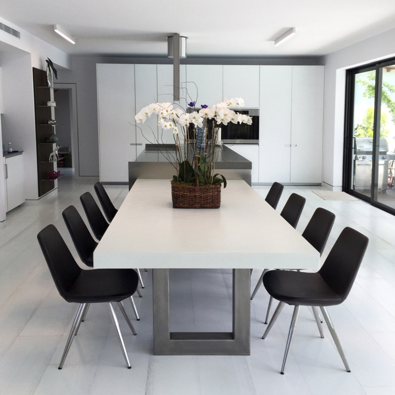 Dining Table Concrete and Metal Industrial Steel Frame Sled Base