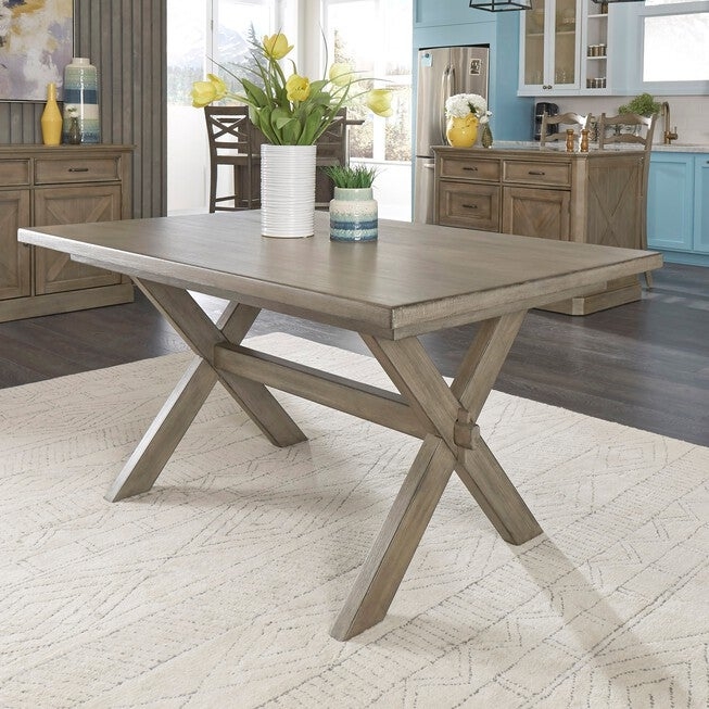 Dining Table Crossbar Support Trestle Base Dark Wood Rustic Lodge Style