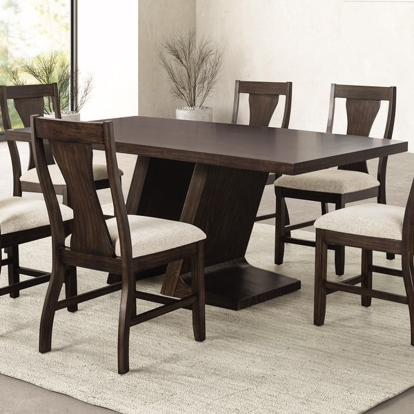 Dining Table Dark Espresso Finish Thick Block Legs Transitional Style