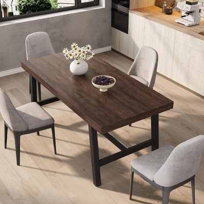 Dining Table Dark Rustic Birch Finish Slender Frame