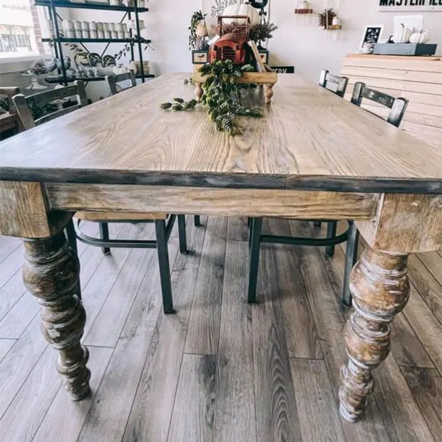 Dining Table Distressed Whitewash Turned Legs Shabby Chic Style
