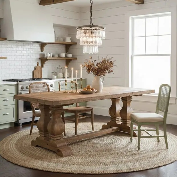 Dining Table Double Column Trestle Base Distressed Finish 10 Foot