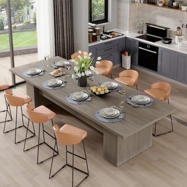 Dining Table Double Pedestal Gray Wood Grain 118 Inch Width