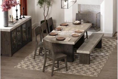 Dining Table Double Pedestal Industrial Faux Concrete Grey Stone-Like