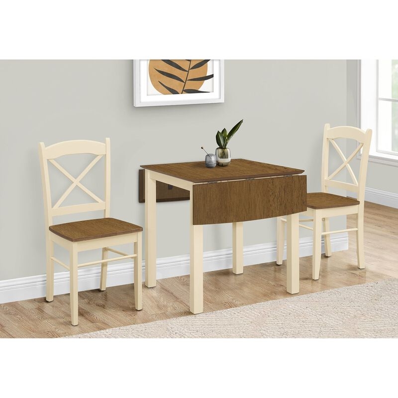 Dining Table Drop Leaf Two Tone Oak Top Cream Tapered Legs
