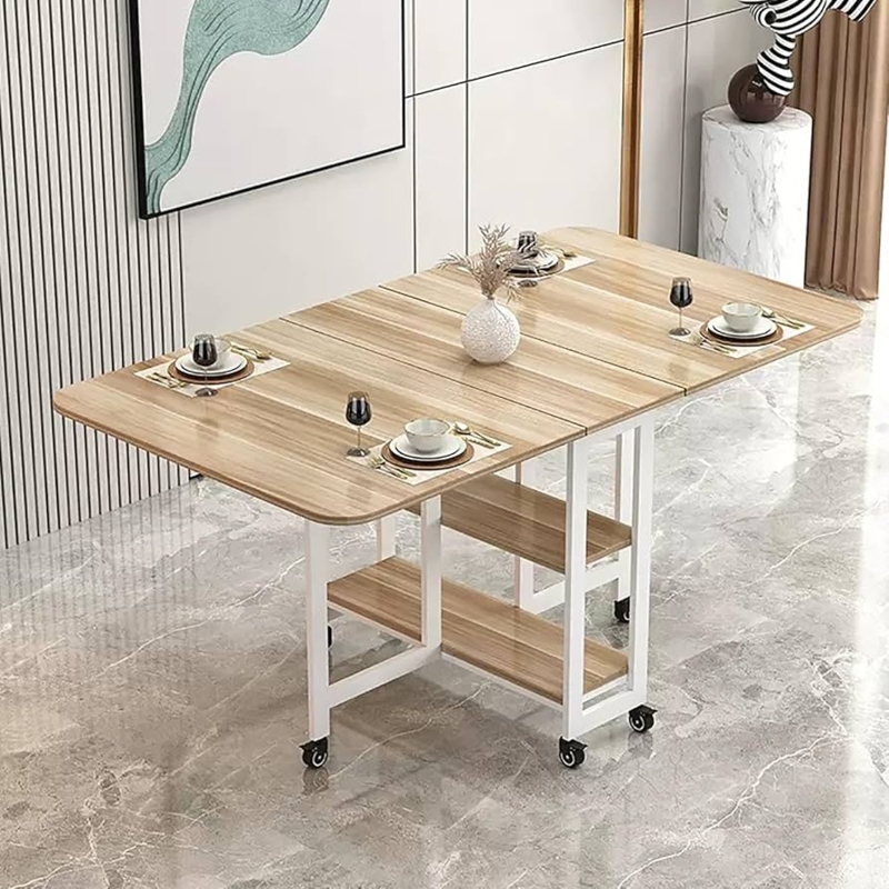 Dining Table Expandable Rolling Drop Leaf with Locking Casters