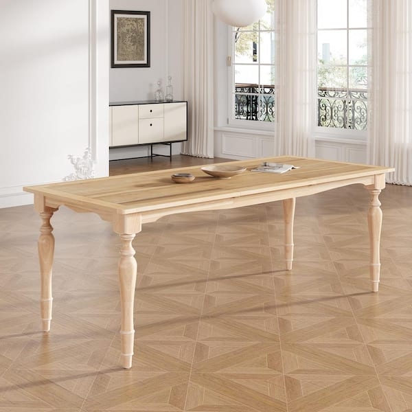 Dining Table Extendable Leaf Natural Wood Tapered Legs Eight Seater