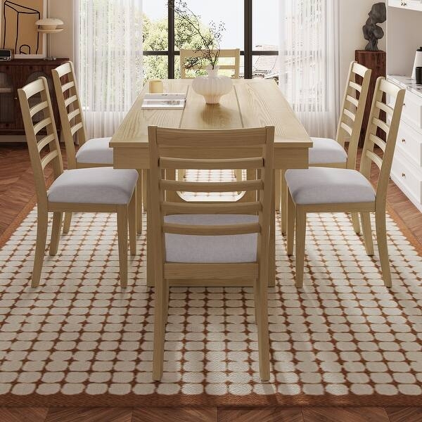 Dining Table Extendable Light Wood Ladder Back Farmhouse Set