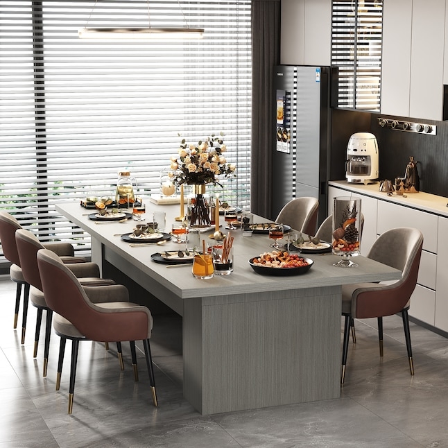Dining Table Extra Long Length, Six Leg Support, Minimalist Modern