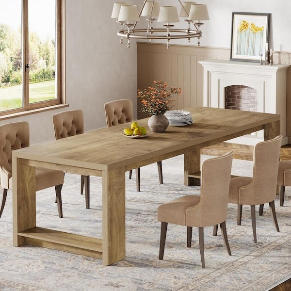 Dining Table Extra Long Natural Wood H Shaped Pedestal Base