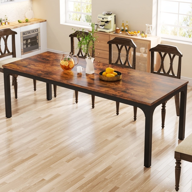 Dining Table Extra Long Surface, Geometric Metal Base, Modern Trestle