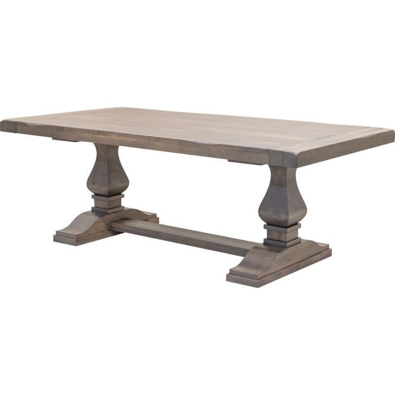 Dining Table Farmhouse Driftwood Gray Double Pedestal Trestle Base