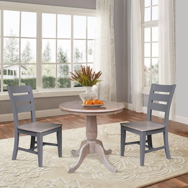Dining Table Farmhouse Round Pedestal Weathered Taupe Finish