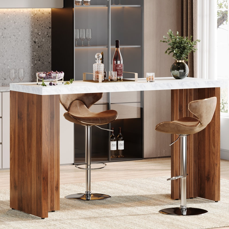 Dining Table Faux Marble Top Counter Height Minimalist Metal Base