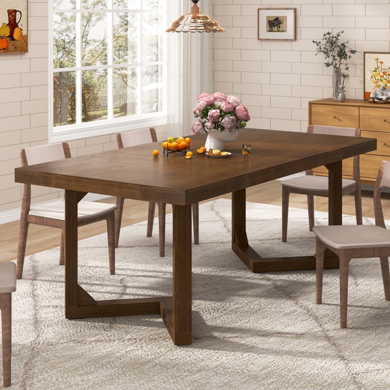 Dining Table featuring Block Legs and Light Wood Japandi Style