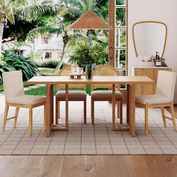 Dining Table featuring Matte Black Sled Base and Warm Pine Veneer Top