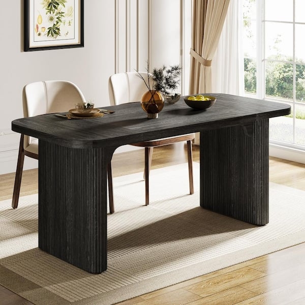 Dining Table featuring Rustic Wood Toned Top and Metal Sled Legs