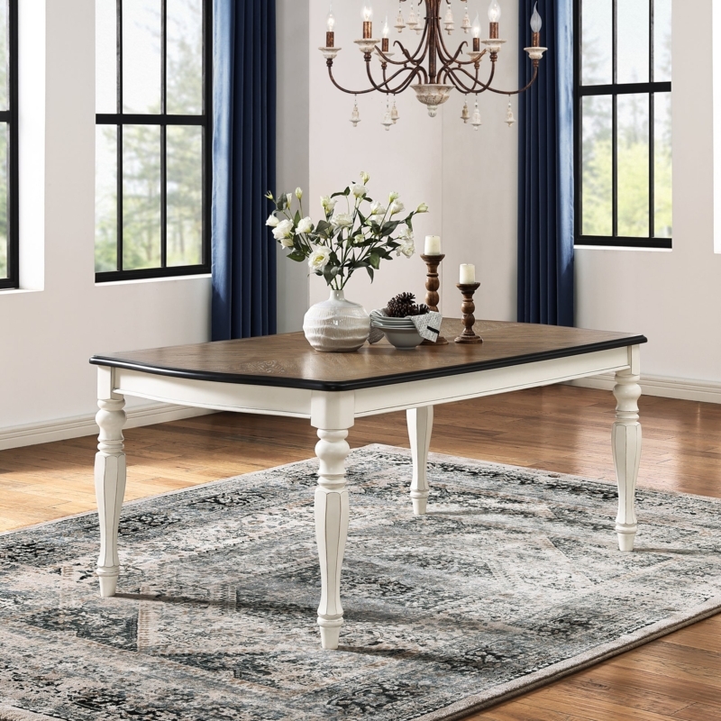 Dining Table featuring Two-Tone Finish and Ornate Double Pedestals