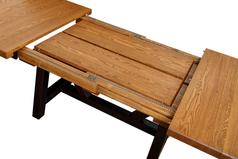 Dining Table Gear-Driven Track Self-Storing Leaves Rounded Corners