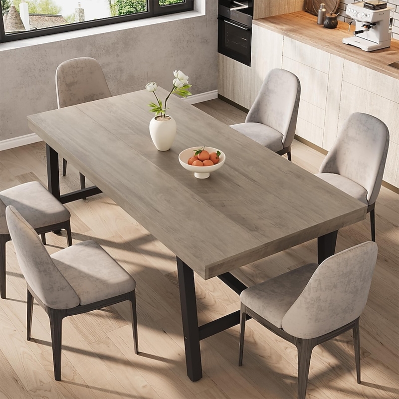 Dining Table Grey Wood Black Metal X Frame Legs 70 Inch
