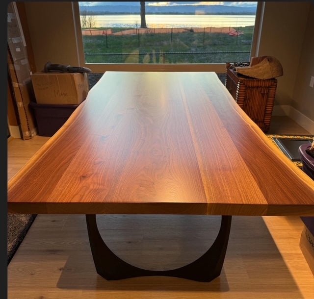 Dining Table Handcrafted Live Edge Walnut Black Metal Legs