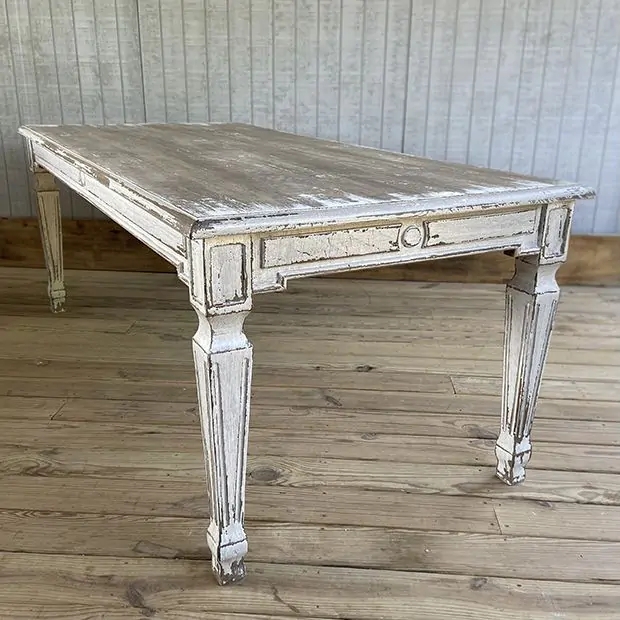 Dining Table Heavily Distressed Finish Chunky Turned Legs Rustic
