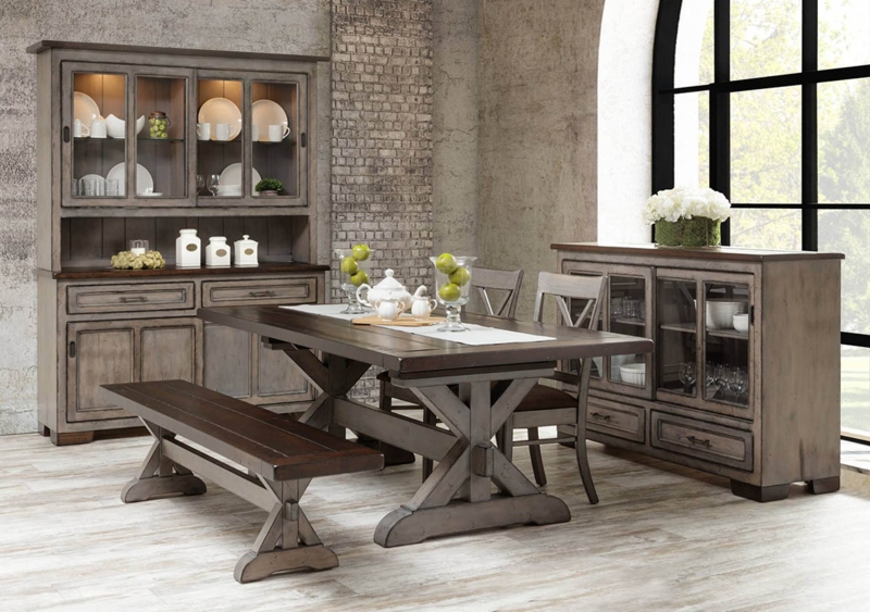 Dining Table Heavy Trestle Base Dark Wood Rectangular Modern Farmhouse
