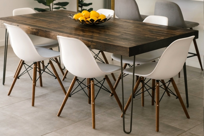 Dining Table Industrial Espresso Wood Top With Hairpin Legs